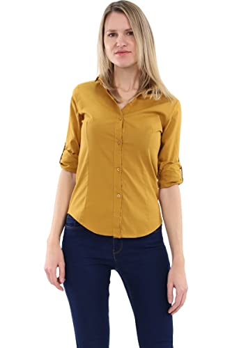 Malito Damen Bluse klassisch | Tunika mit ¾ Armen | Blusenshirt auch Langarm tragbar | Elegant - Shirt 8030 (dunkelgelb, M) von malito more than fashion