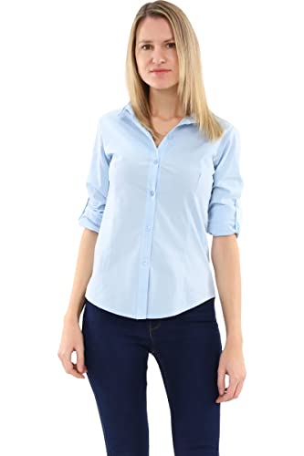 Malito Damen Bluse klassisch | Tunika mit ¾ Armen | Blusenshirt auch Langarm tragbar | Elegant - Shirt 8030 (hellblau, L) von malito more than fashion