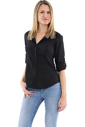 Malito Damen Bluse klassisch | Tunika mit ¾ Armen | Blusenshirt auch Langarm tragbar | Elegant - Shirt 8030 (schwarz, L) von malito more than fashion