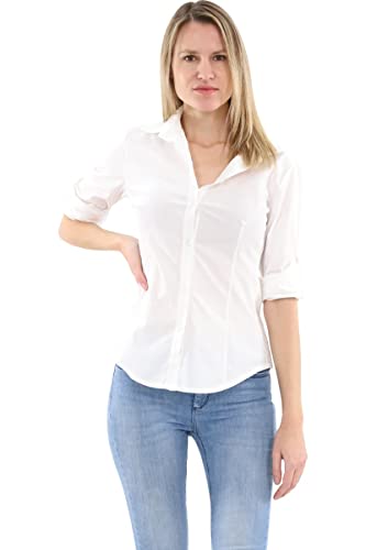 Malito Damen Bluse klassisch | Tunika mit ¾ Armen | Blusenshirt auch Langarm tragbar | Elegant - Shirt 8030 (weiß, M) von malito more than fashion