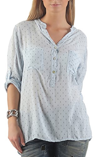 Malito Damen Bluse mit Anker Print | Tunika mit ¾ Armen | Blusenshirt auch Langarm tragbar | Elegant - Shirt 9013 (hellblau) von malito more than fashion