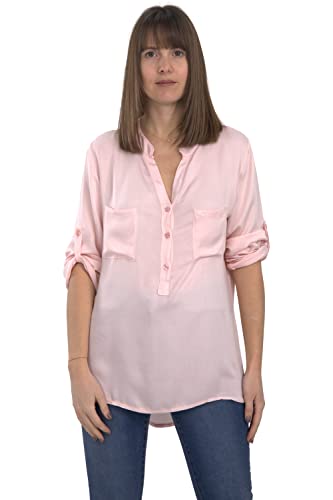 Malito Damen Bluse mit Knopfleiste | Tunika mit ¾ Armen | Blusenshirt auch Langarm tragbar | Elegant – Shirt 9015 (rosa) von malito more than fashion