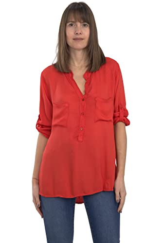 Malito Damen Bluse mit Knopfleiste | Tunika mit ¾ Armen | Blusenshirt auch Langarm tragbar | Elegant – Shirt 9015 (rot) von malito more than fashion