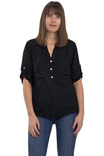 Malito Damen Bluse mit Knopfleiste | Tunika mit ¾ Armen | Blusenshirt auch Langarm tragbar | Elegant - Shirt 9015 (schwarz) von malito more than fashion