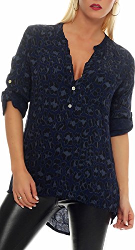 Malito – Unisize Damen Bluse mit Leopardenmuster & ¾ Ärmeln – Animal Print Tunika mit Leo Muster – Elegante Oversize Schlupfbluse 6702 (Dunkelblau | Größe 34-42) von malito more than fashion