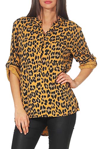 Malito – Unisize Damen Bluse mit Leopardenmuster & ¾ Ärmeln – Animal Print Tunika mit Leo Muster – Elegante Oversize Schlupfbluse 6702 (Dunkelgelb | Größe 34-42) von malito more than fashion