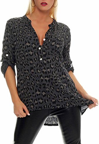 Malito – Unisize Damen Bluse mit Leopardenmuster & ¾ Ärmeln – Animal Print Tunika mit Leo Muster – Elegante Oversize Schlupfbluse 6702 (Dunkelgrau) von malito more than fashion