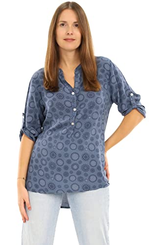 Malito Damen Bluse mit Print | Tunika mit ¾ Armen | Blusenshirt auch Langarm tragbar | Elegant - Shirt 6703 (Jeansblau) von malito more than fashion
