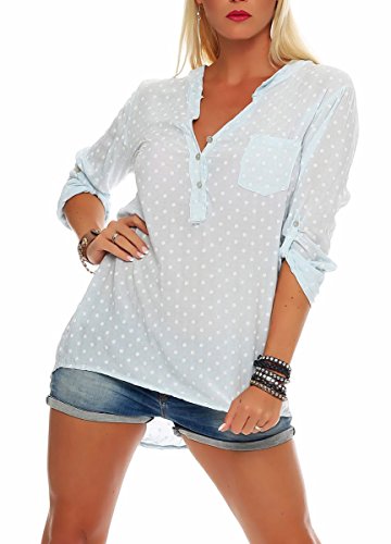 Malito Damen Bluse mit Punkten | Tunika mit ¾ Armen | Blusenshirt auch Langarm tragbar | Elegant - Shirt 3419 (hellblau) von malito more than fashion