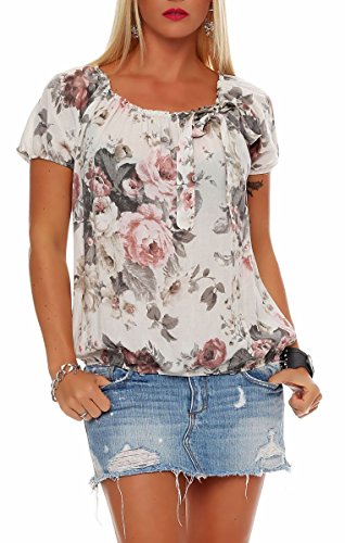 Malito Damen Blusenshirt mit Blumen Print | Oberteil mit Schleife | Hemdbluse - Tunika - modern 3443 (Creme) von malito more than fashion