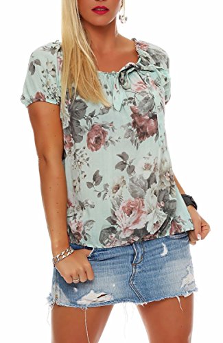 Malito Damen Blusenshirt mit Blumen Print | Oberteil mit Schleife | Hemdbluse - Tunika - modern 3443 (Mint) von malito more than fashion