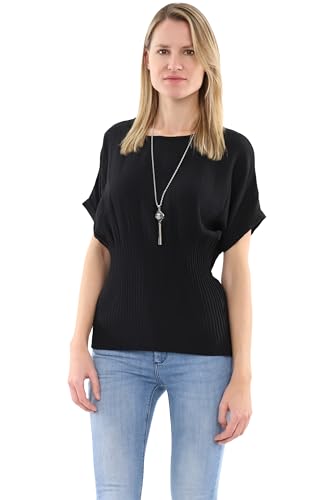 Malito Damen Blusenshirt mit Kette| kurzärmeliges Oberteil mit modischer Raffung | Hemdbluse - Tunika - modern 1144 (schwarz) von malito more than fashion