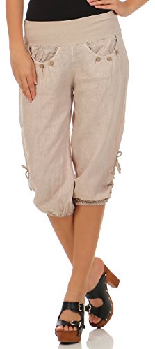 Malito Damen Capri Hose aus Leinen | Stoffhose in Unifarben | Freizeithose für den Strand | Chino - Kurze Hose 6302 (beige, M) von malito more than fashion