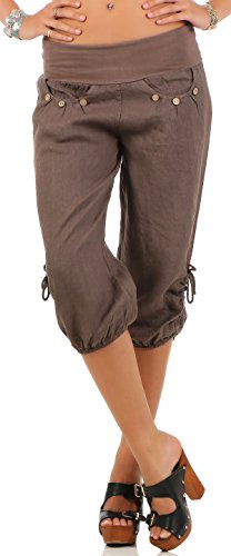 Malito Damen Capri Hose aus Leinen | Stoffhose in Unifarben | Freizeithose für den Strand | Chino - Kurze Hose 6302 (braun, L) von malito more than fashion