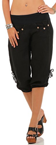 Malito Damen Capri Hose aus Leinen | Stoffhose in Unifarben | Freizeithose für den Strand | Chino - Kurze Hose 6302 (schwarz, M) von malito more than fashion