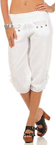 Malito Damen Capri Hose aus Leinen | Stoffhose in Unifarben | Freizeithose für den Strand | Chino - Kurze Hose 6302 (weiß, XL) von malito more than fashion