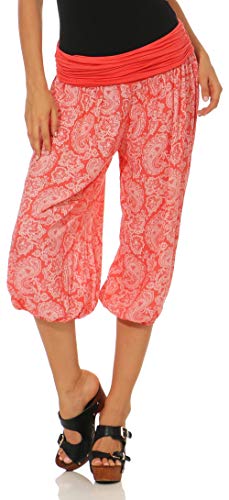 Malito – Damen Haremshose mit Orient Print – Pumphose aus Baumwolle – Kurze Stoffhose – Pluderhose zum Tanzen, Chillen & Yoga – knielange Capri Hose 8581 (Coral) von malito more than fashion