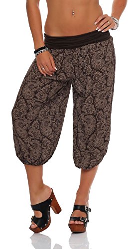 Malito – Damen Haremshose mit Orient Print – Pumphose aus Baumwolle – Kurze Stoffhose – Pluderhose zum Tanzen, Chillen & Yoga – knielange Capri Hose 8581 (Dunkelbraun) von malito more than fashion