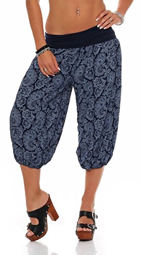 Malito – Damen Haremshose mit Orient Print – Pumphose aus Baumwolle – Kurze Stoffhose – Pluderhose zum Tanzen, Chillen & Yoga – knielange Capri Hose 8581 (Dunkelblau) von malito more than fashion