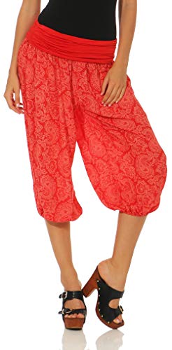 Malito – Damen Haremshose mit Orient Print – Pumphose aus Baumwolle – Kurze Stoffhose – Pluderhose zum Tanzen, Chillen & Yoga – knielange Capri Hose 8581 (Rot) von malito more than fashion