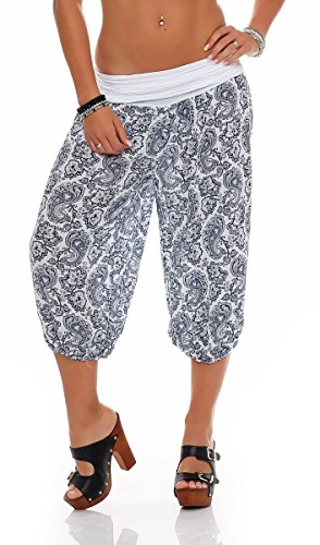 Malito – Damen Haremshose mit Orient Print – Pumphose aus Baumwolle – Kurze Stoffhose – Pluderhose zum Tanzen, Chillen & Yoga – knielange Capri Hose 8581 (Weiß) von malito more than fashion