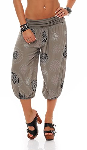 Malito - Damen Haremshose kurz mit Print - Pumphose aus Baumwolle - Leichte 3/4 Stoffhose - Pluderhose zum Tanzen, Chillen & Yoga - knielange Capri Hose 7182 (Fango) von malito more than fashion