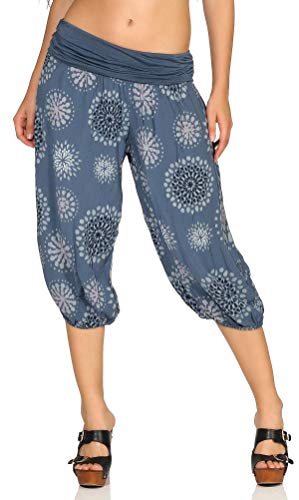 Malito - Damen Haremshose kurz mit Print - Pumphose aus Baumwolle - Leichte 3/4 Stoffhose - Pluderhose zum Tanzen, Chillen & Yoga - knielange Capri Hose 7182 (Jeansblau) von malito more than fashion