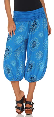 Malito - Damen Haremshose kurz mit Print - Pumphose aus Baumwolle - Leichte 3/4 Stoffhose - Pluderhose zum Tanzen, Chillen & Yoga - knielange Capri Hose 7182 (Blau) von malito more than fashion