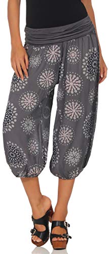 Malito - Damen Haremshose kurz mit Print - Pumphose aus Baumwolle - Leichte 3/4 Stoffhose - Pluderhose zum Tanzen, Chillen & Yoga - knielange Capri Hose 7182 (Dunkelgrau) von malito more than fashion