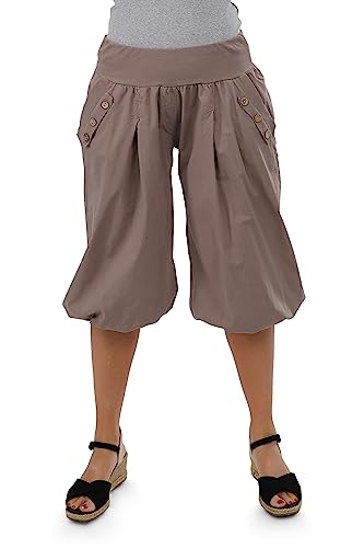 Malito - Damen Caprihose - Kurze OneSize Pumphose für Strand & Alltag - leichte Sommerhose für Frauen mit elastischem Bund - Low Waist Aladinhose 23286H (Größe: 34-40 Fango) von malito more than fashion