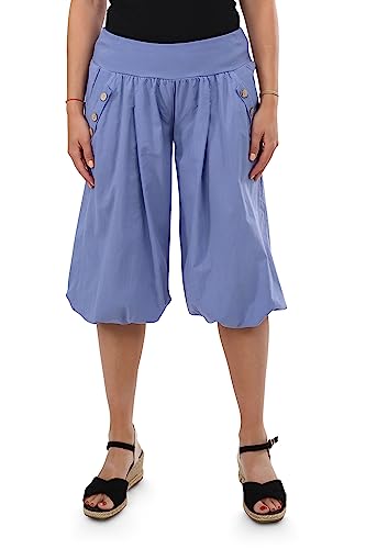 Malito - Damen Caprihose - Kurze OneSize Pumphose für Strand & Alltag - leichte Sommerhose für Frauen mit elastischem Bund - Low Waist Aladinhose 23286H (Größe: 34-40 Jeansblau) von malito more than fashion