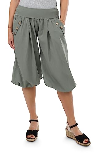 Malito - Damen Caprihose - Kurze OneSize Pumphose für Strand & Alltag - leichte Sommerhose für Frauen mit elastischem Bund - Low Waist Aladinhose 23286H (Größe: 34-40 Oliv) von malito more than fashion