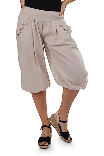 Malito - Damen Caprihose - Kurze OneSize Pumphose für Strand & Alltag - leichte Sommerhose für Frauen mit elastischem Bund - Low Waist Aladinhose 23286H (Größe: 34-40 beige) von malito more than fashion