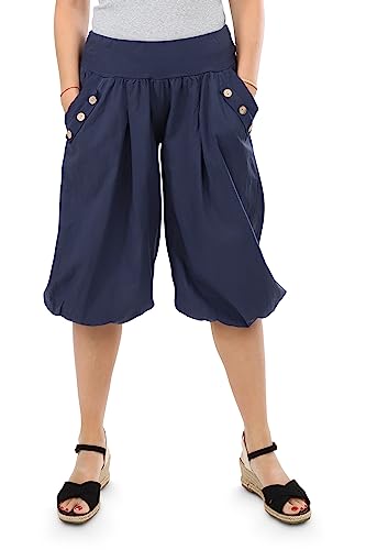 Malito - Damen Caprihose - Kurze OneSize Pumphose für Strand & Alltag - leichte Sommerhose für Frauen mit elastischem Bund - Low Waist Aladinhose 23286H (Größe: 34-40 dunkelblau) von malito more than fashion