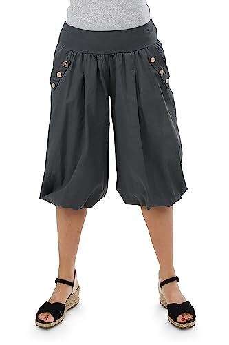 Malito - Damen Caprihose - Kurze OneSize Pumphose für Strand & Alltag - leichte Sommerhose für Frauen mit elastischem Bund - Low Waist Aladinhose 23286H (Größe: 34-40 dunkelgrau) von malito more than fashion