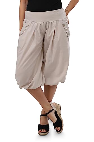 Malito - Damen Caprihose - Kurze Unisize Pumphose aus Baumwolle - leichte Bequeme Stoffhose für warme Tage - dünne Aladinhose für den Sommer 23286P (Größe: 34-40 beige) von malito more than fashion