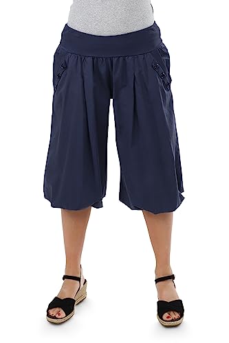 Malito - Damen Caprihose - Kurze Unisize Pumphose aus Baumwolle - leichte Bequeme Stoffhose für warme Tage - dünne Aladinhose für den Sommer 23286P (Größe: 34-40 dunkelblau) von malito more than fashion