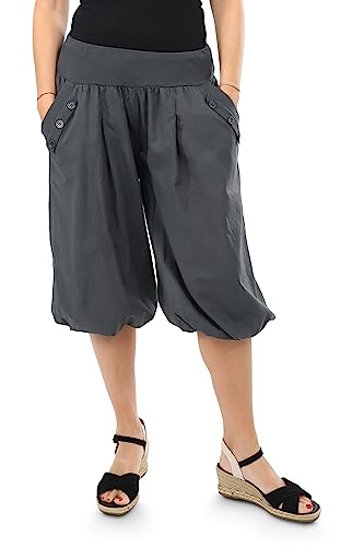 Malito - Damen Caprihose - Kurze Unisize Pumphose aus Baumwolle - leichte Bequeme Stoffhose für warme Tage - dünne Aladinhose für den Sommer 23286P (Größe: 34-40 dunkelgrau) von malito more than fashion