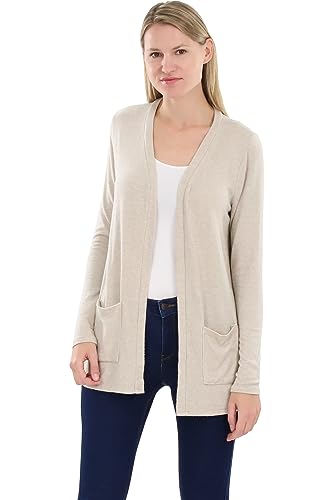 Malito - Damen Cardigan - Strickjacke mit Taschen - dünne Jacke - feiner Langarm Strickcardigan - Weste 2243 (beige, L) von malito more than fashion