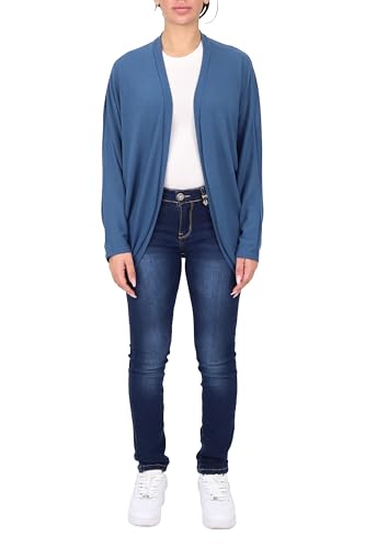 Malito - Damen Cardigan - lässig weiche Fledermaus Strickjacke - offene Basic Oversize Jacke - unifarben Basic 6197 - Jeansblau von malito more than fashion