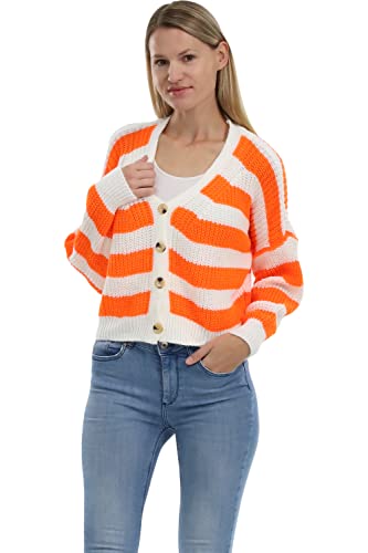 Malito - Damen Cardigan mit Knöpfen - Jacke gestreift - Langarm Strickjacke mit V-Ausschnitt 3157 (orange) von malito more than fashion