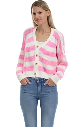 Malito - Damen Cardigan mit Knöpfen - Jacke gestreift - Langarm Strickjacke mit V-Ausschnitt 3157 (rosa) von malito more than fashion