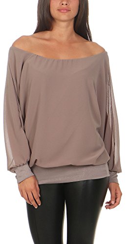 Malito Damen Chiffon Langarm Bluse | Tunika mit weiten Ärmeln | Blusenshirt mit breitem Bund | elegant - schick 6291 (Fango) von malito more than fashion