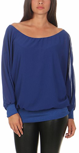 Malito Damen Chiffon Langarm Bluse | Tunika mit weiten Ärmeln | Blusenshirt mit breitem Bund | elegant - schick 6291 (blau) von malito more than fashion