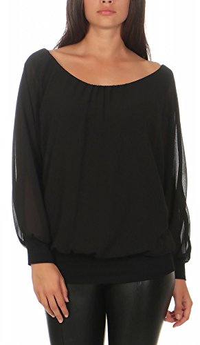 Malito Damen Chiffon Langarm Bluse | Tunika mit weiten Ärmeln | Blusenshirt mit breitem Bund | elegant - schick 6291 (schwarz) von malito more than fashion