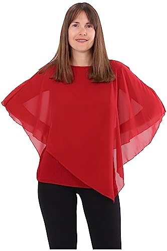 Malito - Damen Chiffonbluse - kaschierendes Fledermaus Shirt - asymmetrische Tunika mit lockerer Passform - blickdichte Bluse im Poncho Style 10732 (34-44 | Bordeaux) von malito more than fashion