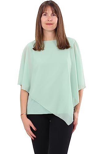 Malito - Damen Chiffonbluse - kaschierendes Fledermaus Shirt - asymmetrische Tunika mit lockerer Passform - blickdichte Bluse im Poncho Style 10732 (34-44 | Mint) von malito more than fashion