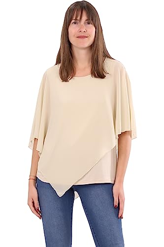Malito - Damen Chiffonbluse - kaschierendes Fledermaus Shirt - asymmetrische Tunika mit lockerer Passform - blickdichte Bluse im Poncho Style 10732 (34-44 | beige) von malito more than fashion