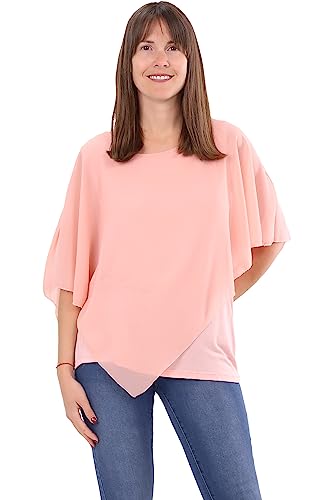 Malito - Damen Chiffonbluse - kaschierendes Fledermaus Shirt - asymmetrische Tunika mit lockerer Passform - blickdichte Bluse im Poncho Style 10732 (34-44 | rosa) von malito more than fashion