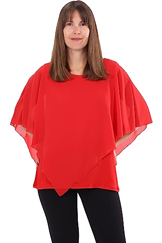 Malito - Damen Chiffonbluse - kaschierendes Fledermaus Shirt - asymmetrische Tunika mit lockerer Passform - blickdichte Bluse im Poncho Style 10732 (34-44 | rot) von malito more than fashion